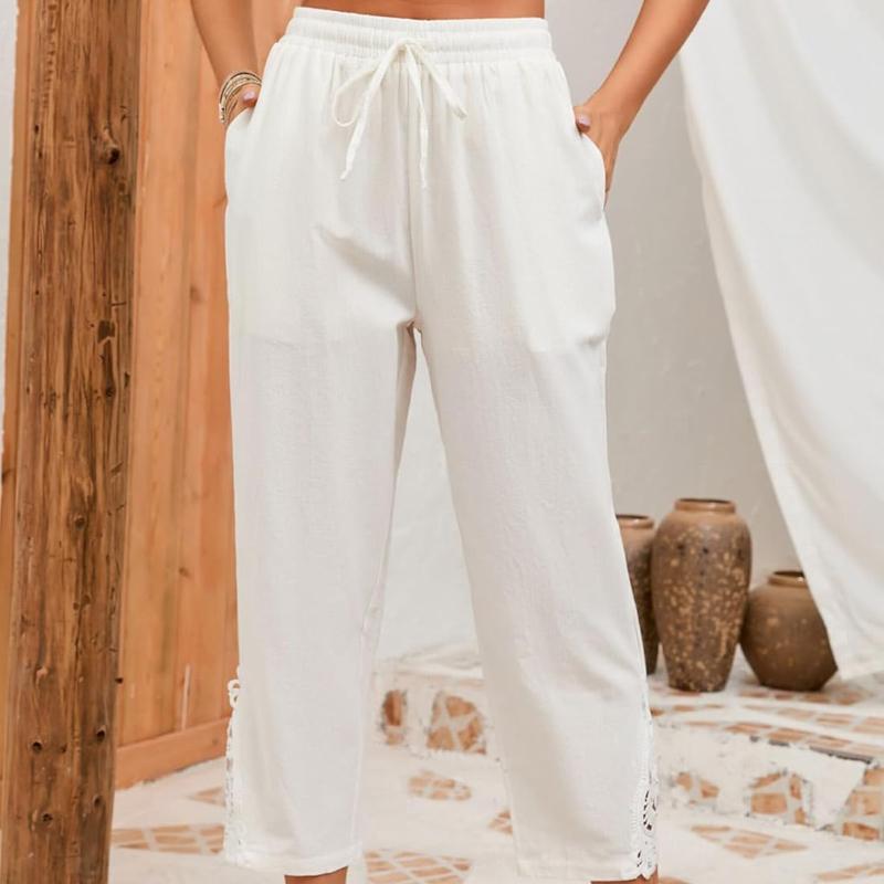 Women Casual Lightweight Drawstring Elastic Waist Pants with Pockets, S-XXL