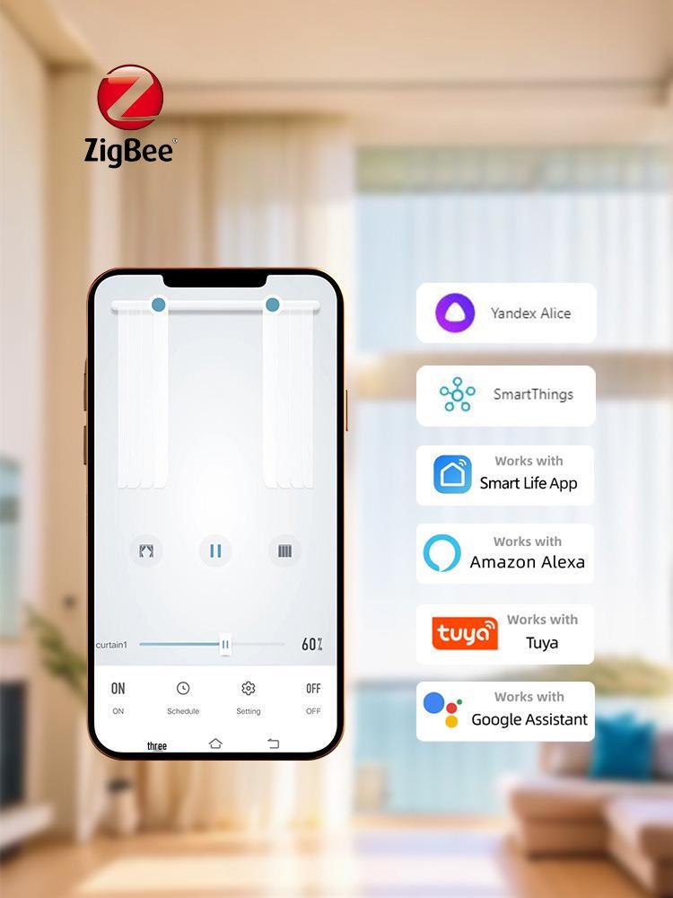Zigbee Smart Touch Curtain Switch with Alexa Voice Control and Tuya Integration