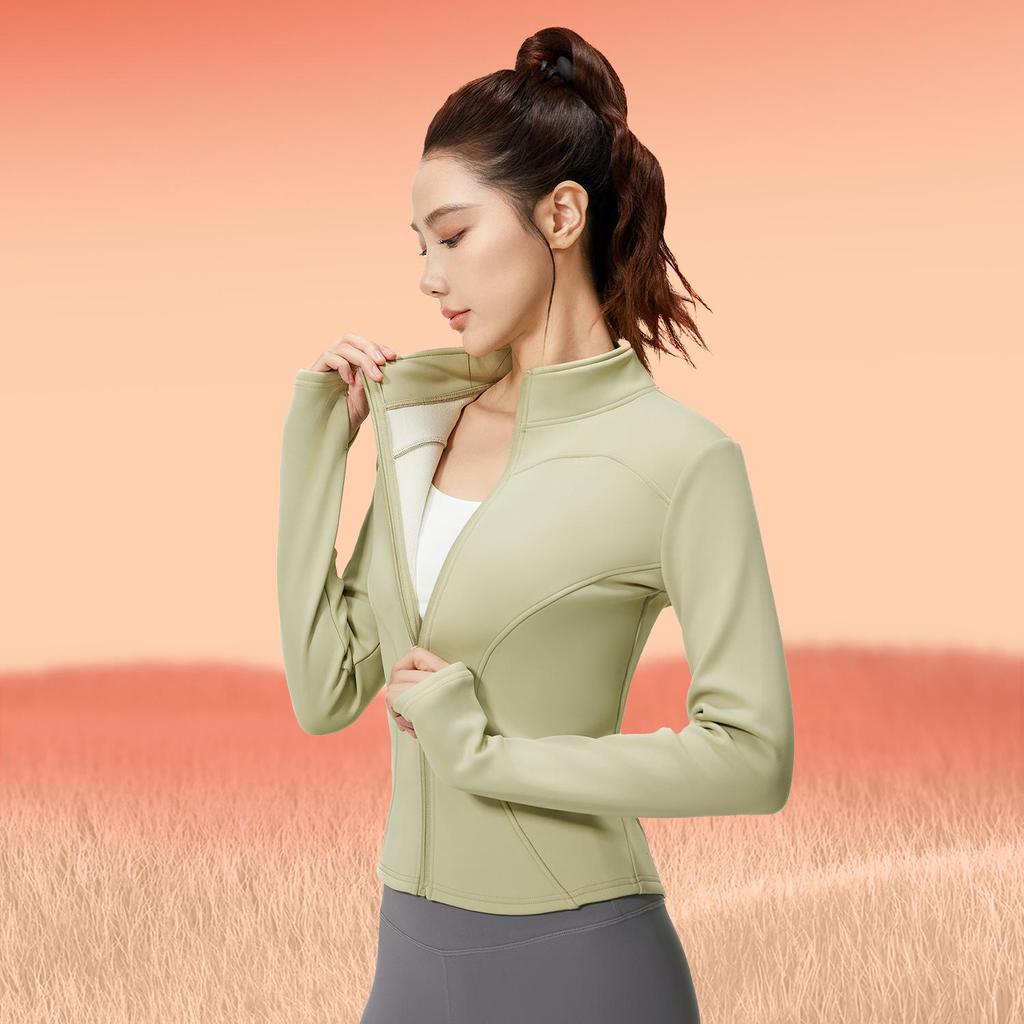 Juyitang Damen Herbst/Winter Yoga Jacke - Schlankmachend, Verdickt, Samt, Langärmlig, Fitness Lauf-Top