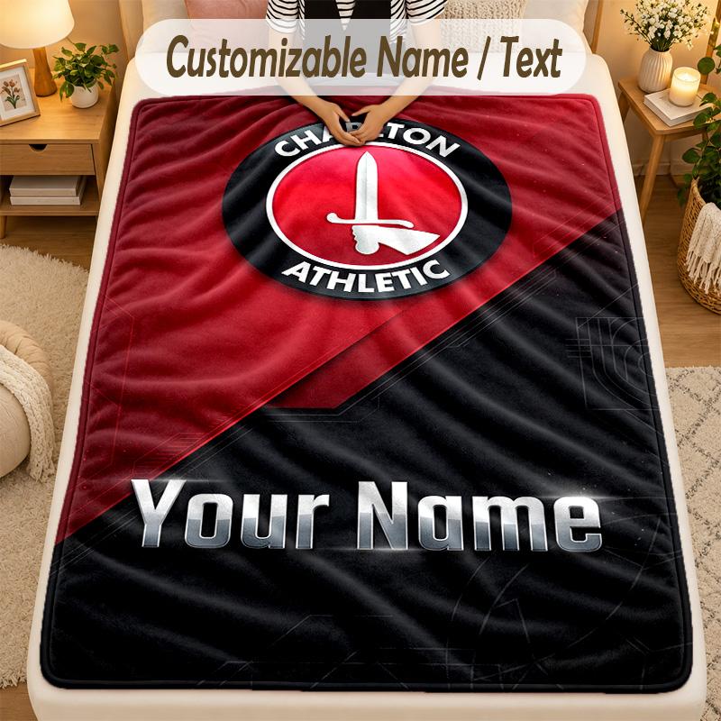 Flannel BlanketCharlton Athletic Custom Name Text Personalized Soft Warm Throw Blanket Home Decor Gift