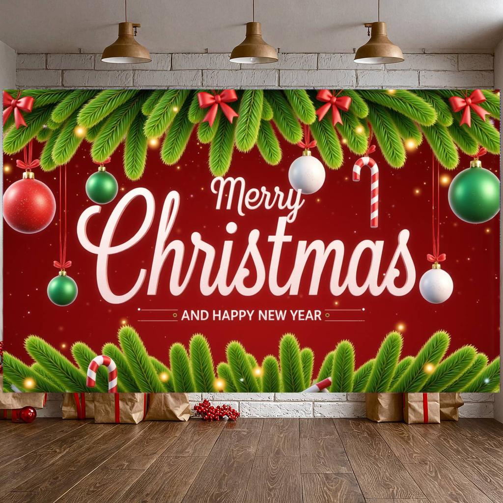Christmas Decoration Red Background Holiday Banner Christmas Background Ornament Balls Seasonal Banner For Holiday Party Indoor