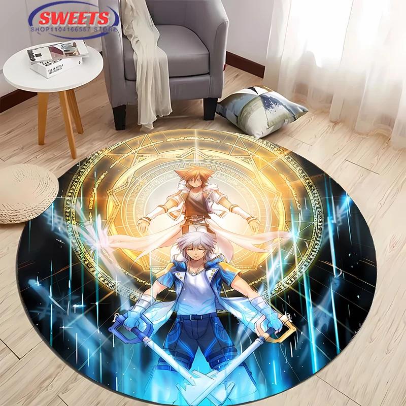 Disney Kingdom Hearts Round Carpet,Non-Slip Play Mat Floor Rug for Living Room Bedroom Kid's Room Round Mat,Durable Washable Mat