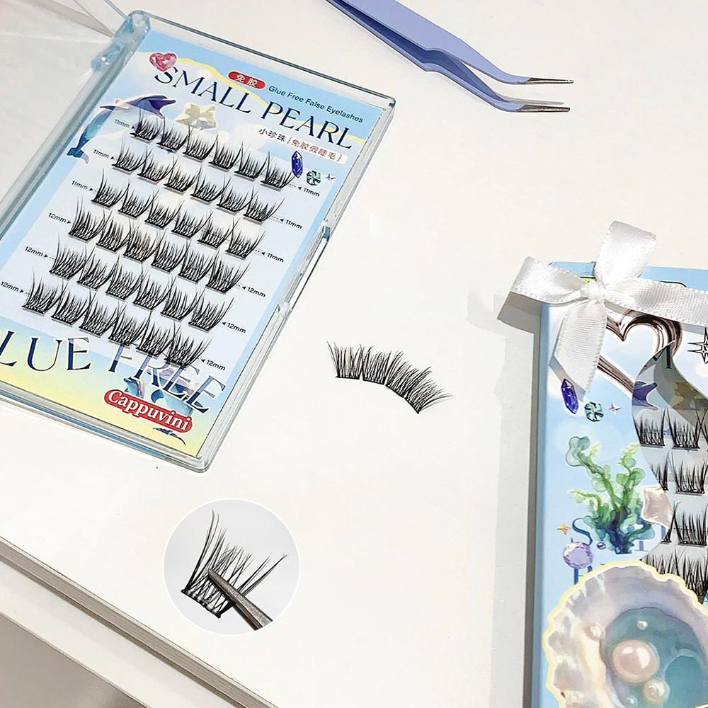 CAPPUVINI Glue-free False Eyelashes Straight Roots Distinct Light Natural Comfortable Segmented Upper Eyelashes