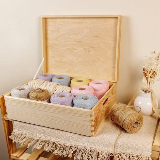 Boîte De Rangement En Bois - Creative Deco - 40x30x14cm - Naturel Non Peint - Couvercle Et Poignées - Mixte