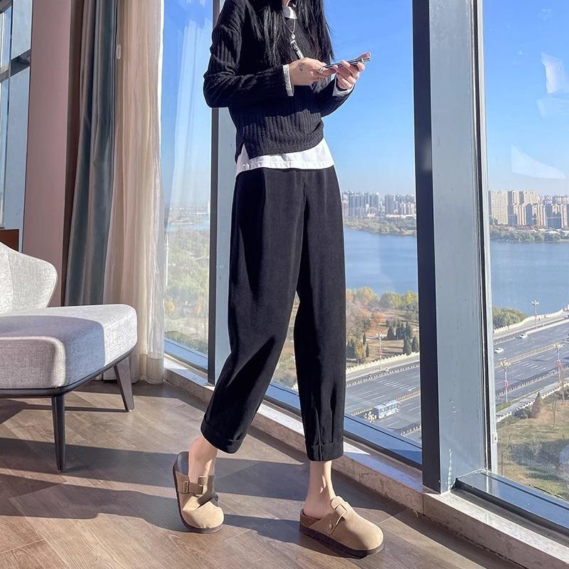 Black Pipe Harlan Pants Women's Spring and Autumn Clothes New Fat Mm Loose and Thin High Waist Straight Casual Radish Pants