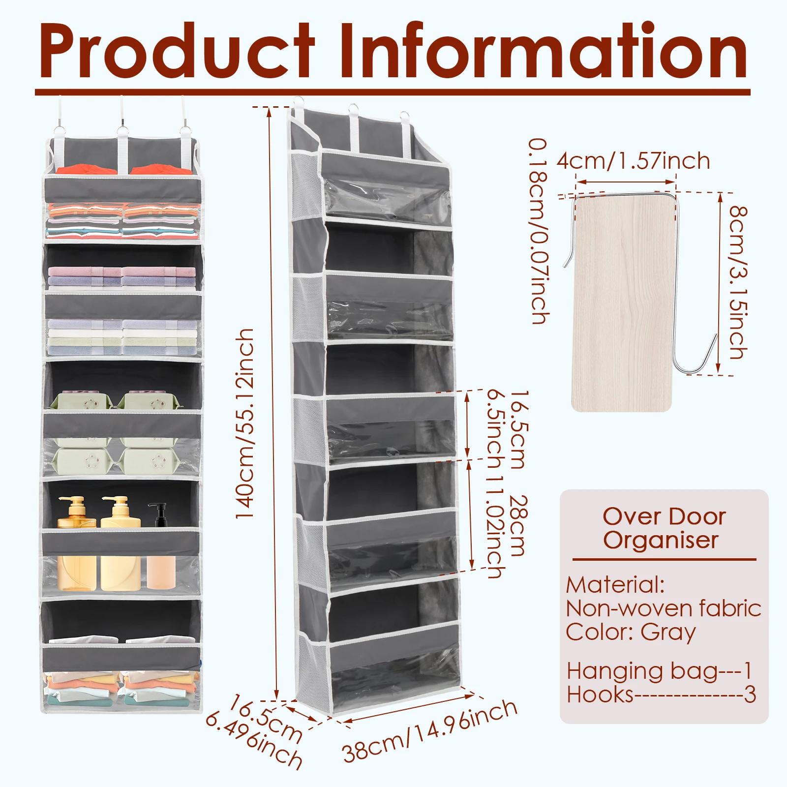 

5-Layer Over the Door Organizer Nonwoven Hanging Storage Bag with 10 Side Mesh Pockets & 3 Hook Large Capacity Door Storage Rack