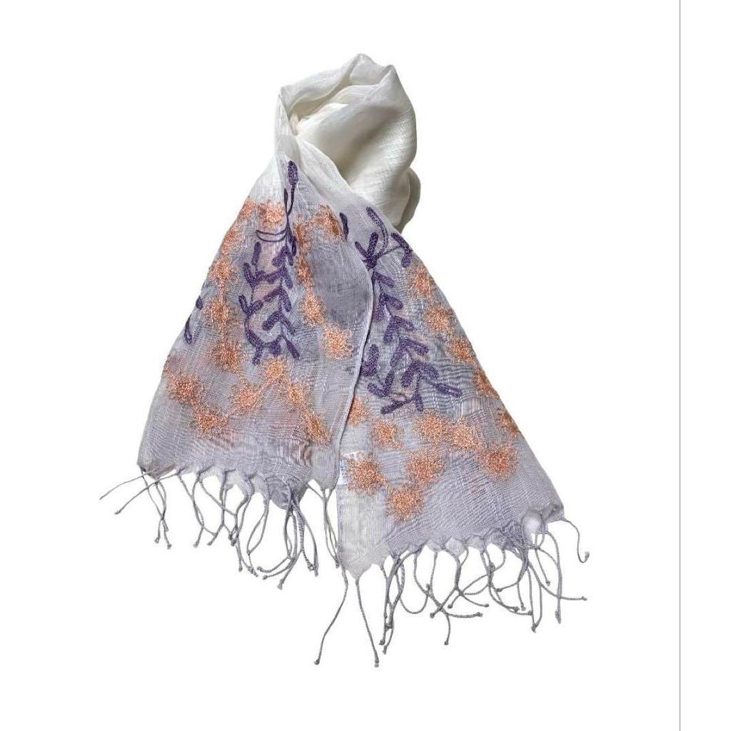 Used Indian Silk Cotton Lightweight Stole, Ari Embroidery, Hand-dyed, 1390 Purple, Spring/Summer, Mother's Day Gift