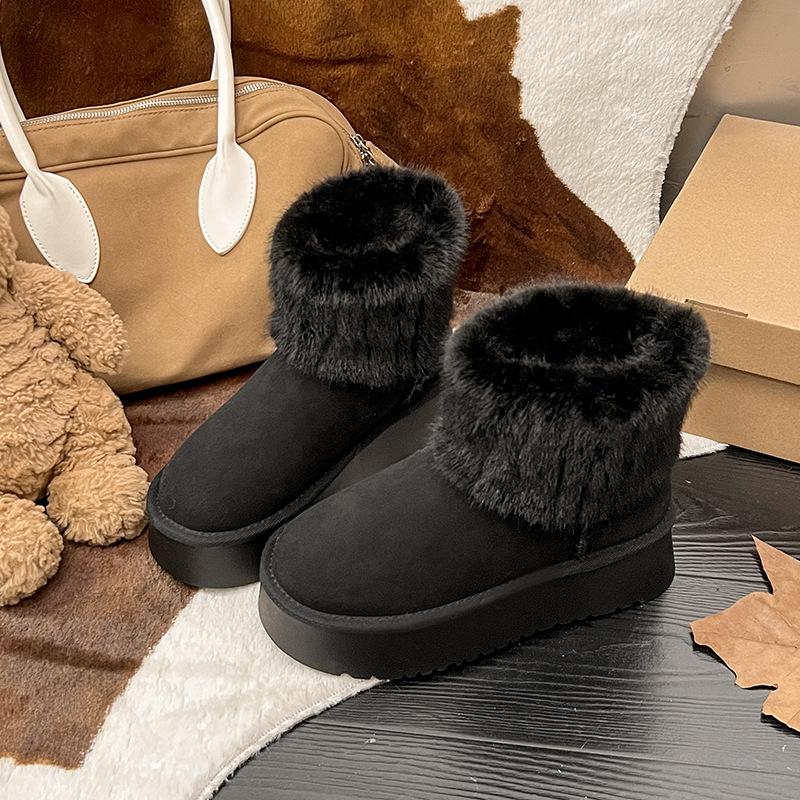 Thickened women's shoes new women's boots winter cotton shoes medium tube snow boots casual warm suede winter boots flat middle heel