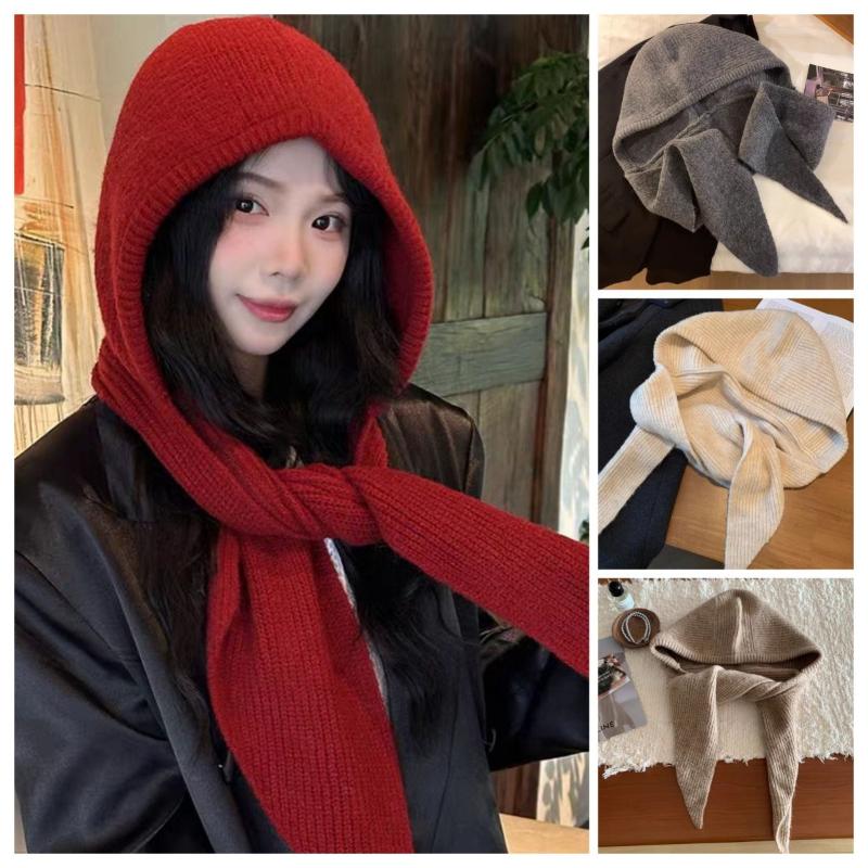 Balaclava Bonnet Women Skullies Beanies Hat Scarf 2-In-1 Thickened Warm Neck Protection Autumn Winter Accessories Knitted Law