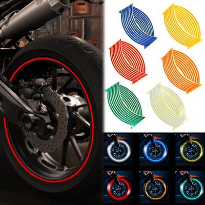 16 szt./zestaw Odblaskowe Naklejki na Koła Motocyklowe Samochodowe Odblaskowe Paski na Obręcze Naklejki na Motocykl Samochód dla Yamaha Kawasaki