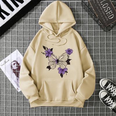Damska bluza z kapturem z nadrukiem kwiatowym Harajuku Luźna bluza polarowa Ciepła Wygodna Bluzy Vintage Jesień Crewneck Kobieta Top