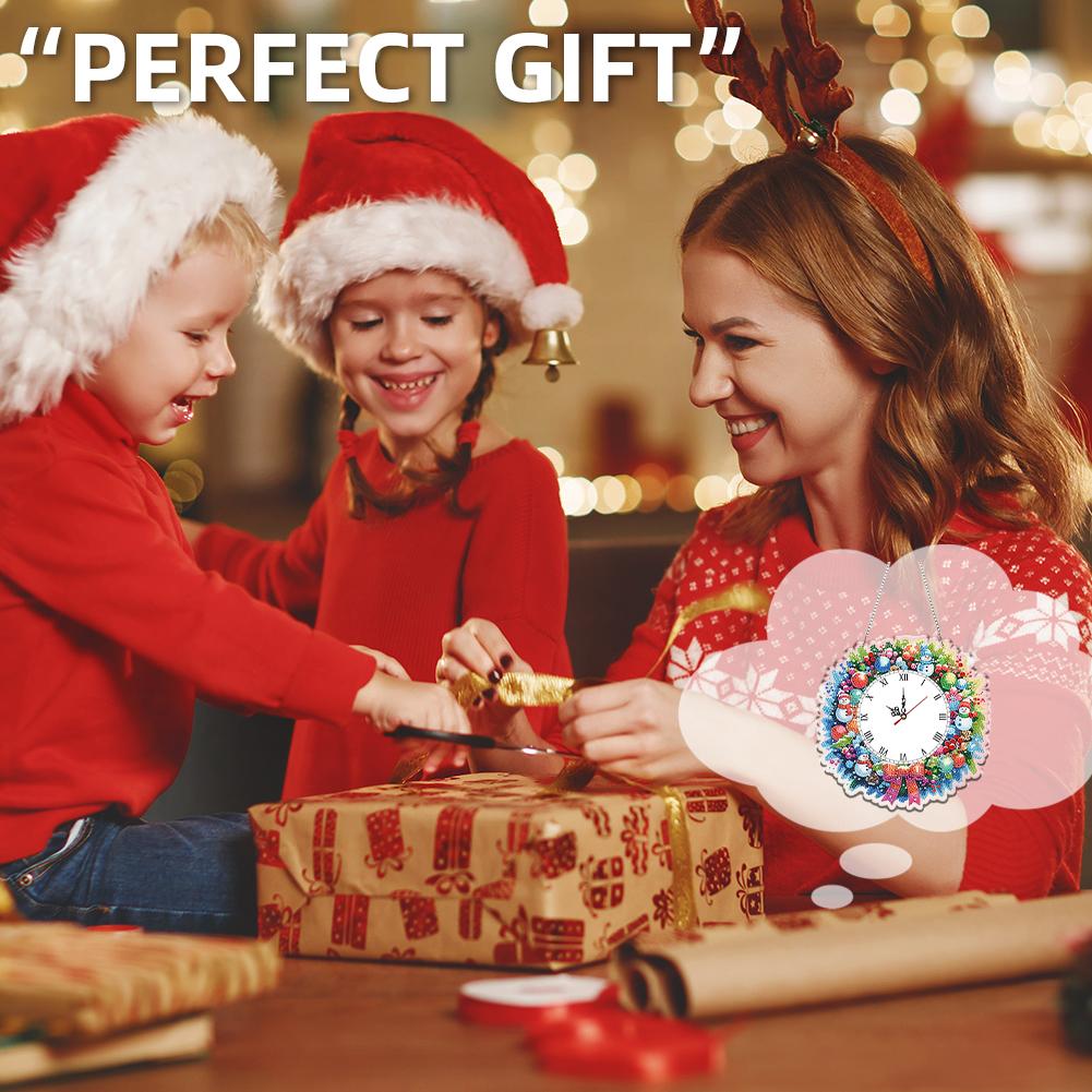 2D/Flat DIY Christmas Acrylic Diamond Painting Ornament with Clock Function Diamond Painting Clock Pendant for Home Decoration