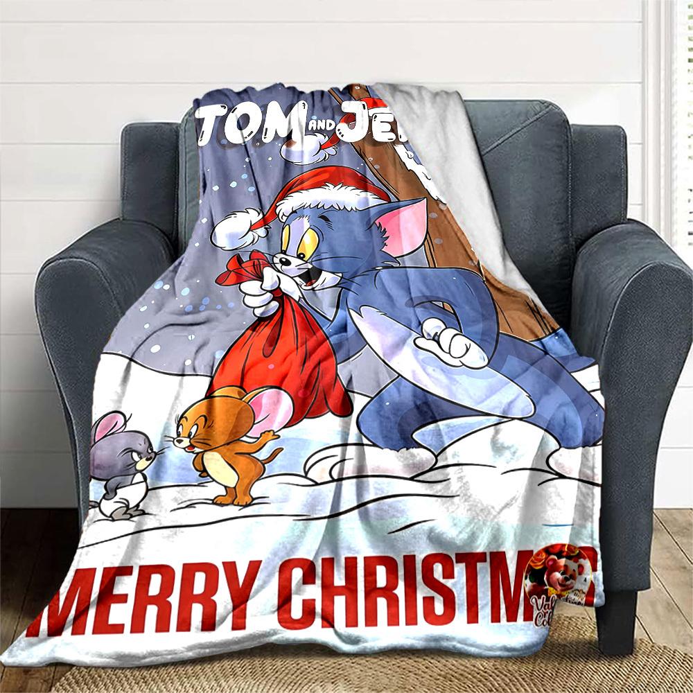 1pc Tom and Jerry Merry Christmas Flannel Blanket Soft Warm Throw for Home, Office, Travel, All-Season Cozy Bedding GiftL1064