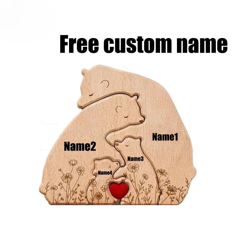 Artistic Wooden Puzzles, Little Bear Family Personalized Name Puzzles, Thanksgiving Christmas Gifts, Home Tabletop Decorations