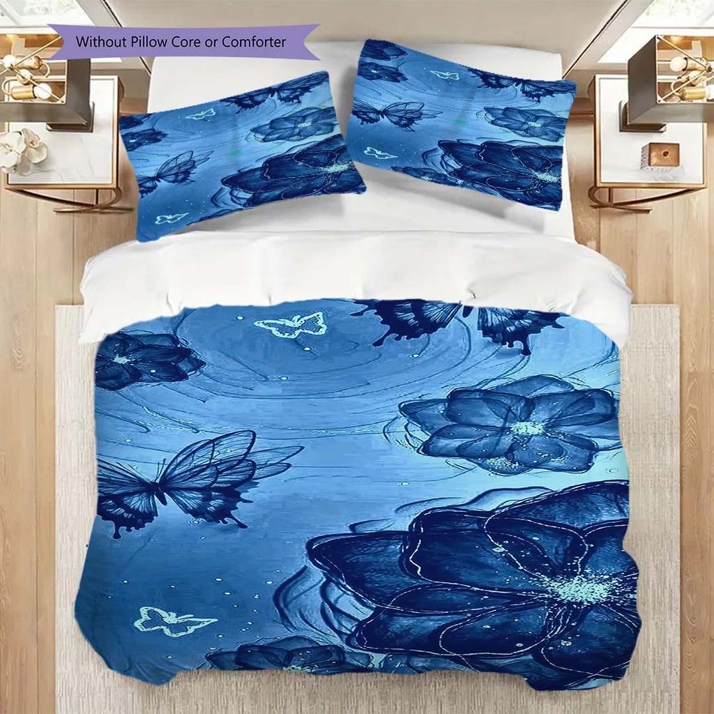 1PC Mariposas, flores Juego de Ropa de Cama Colcha Funda de Colcha Funda de Almohada Decoración del Hogar Regalo de Cumpleaños (1 * funda de edredón + 15 * funda de almohada, sin relleno)
