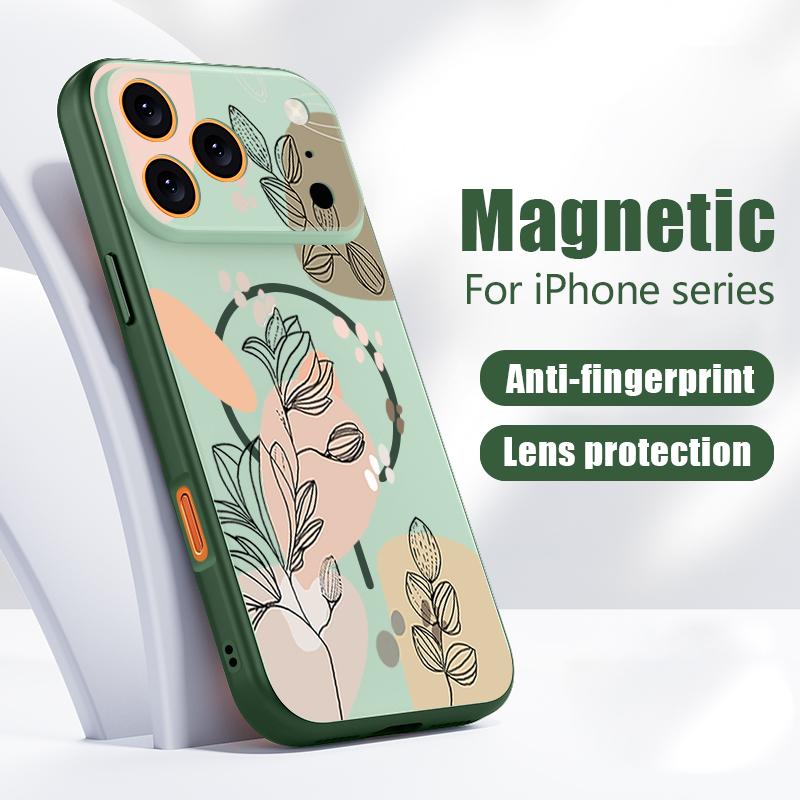 White Magnolia Flower Pattern Case For iPhone 17 Pro Max Magnetic For Magsafe Hybrid Slim Matte Cover For iPhone 16 15 14 13 Pro Max