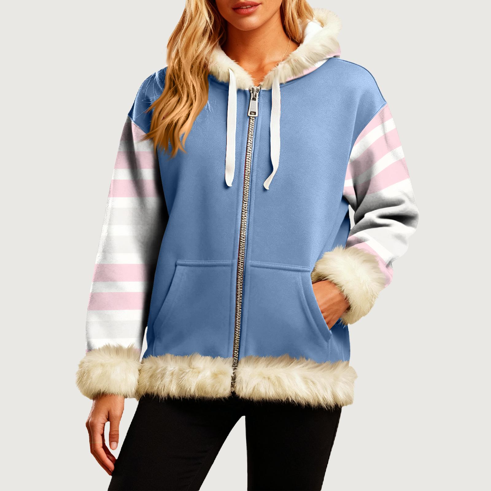 

Women s Comfortable Loose Fashion Casual Striped Print Long Sleeve Pockets Hooded Sweatshirt Jacket XXL