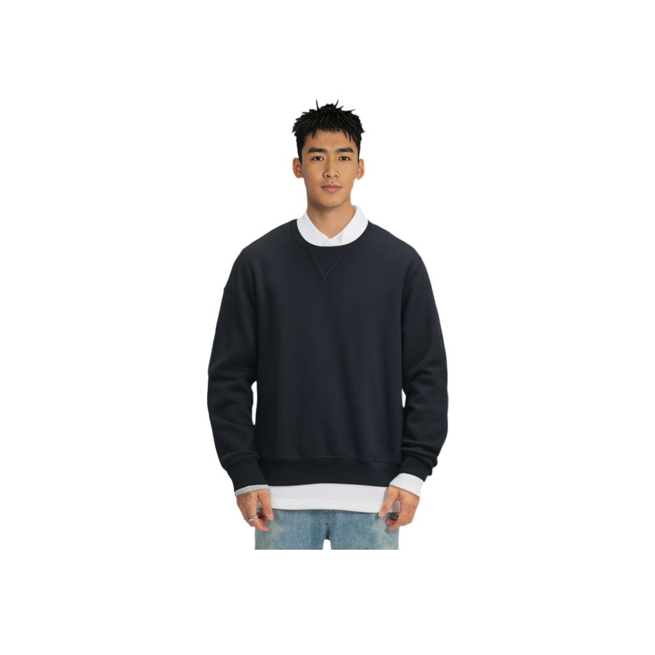 UNIQLO Round Neck Solid Color Long Sleeve Sweatshirt Unisex sweatshirt Black 444966-69