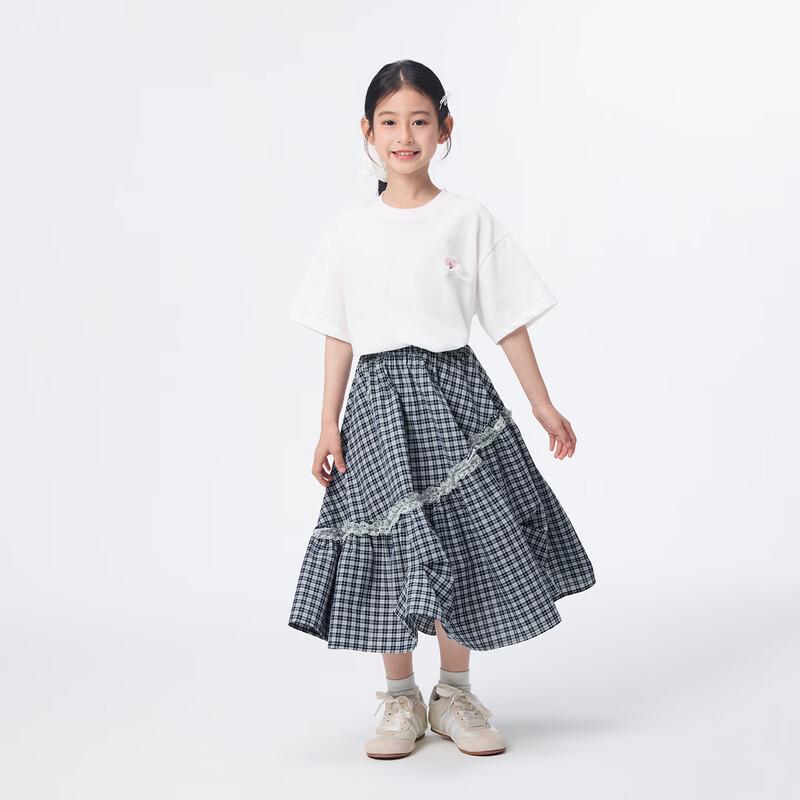Girl's Plaid Pleated Skirt with Lace Trim