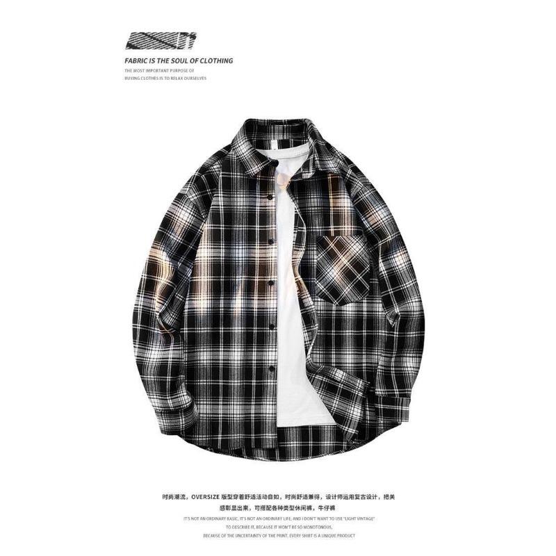 Men Plaid Loose Long Sleeve Casual Shirt Big Size Outerwear