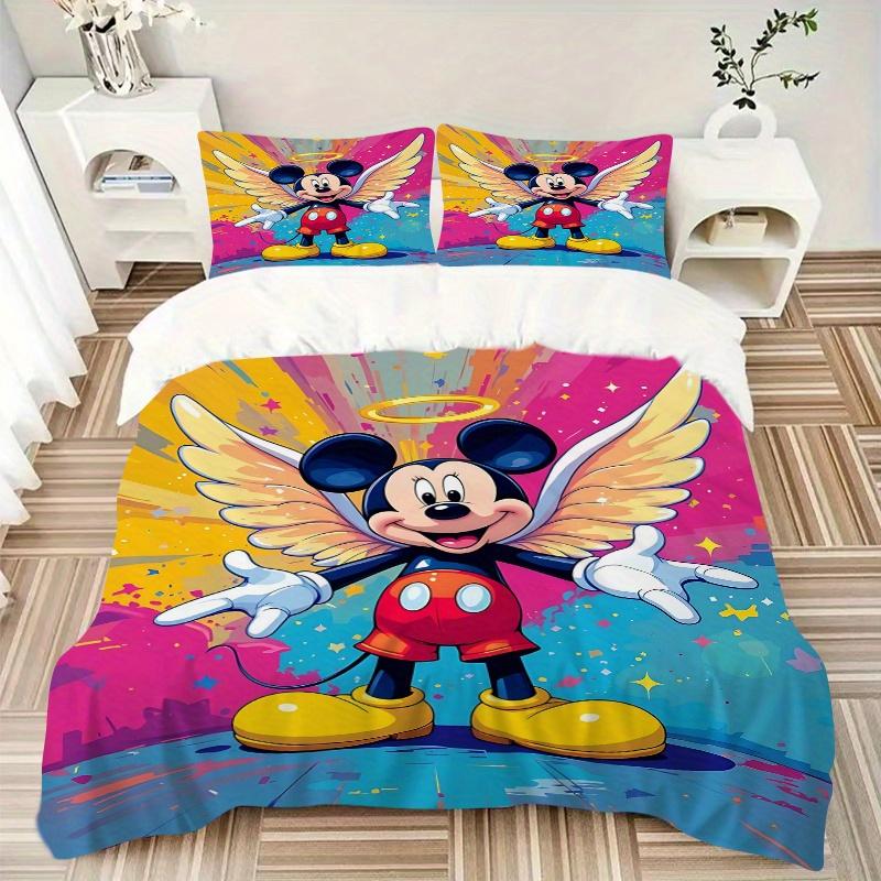 3pcs Mickey with Wings Quilt Cover Set (1 Quilt Cover + 2 Pillowcases Without Pillow Core), High-Definition Printing for Home and Dormitory.B064