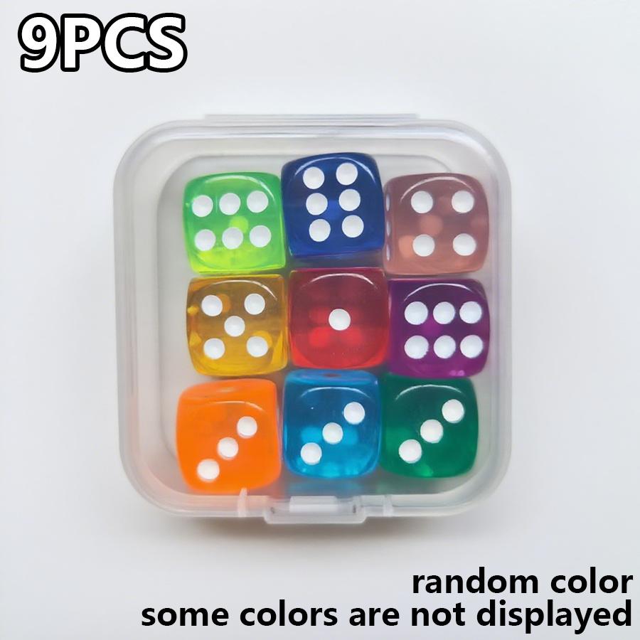 

9pcs 14mm Acrylic Color Transparent Dice Boxed - Vibrant Assorted Colors, Perfect for Math Games, Gaming Enthusiasts JXB