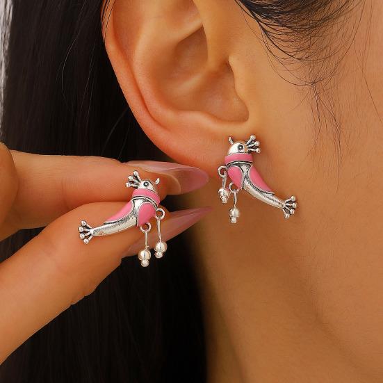 1 Pair Oil Dripping Bird Stud Earrings Hypoallergenic Alloy Enamel Red Bird Bell Earrings Lightweight Women Girls Earrings Fashion Jewelry