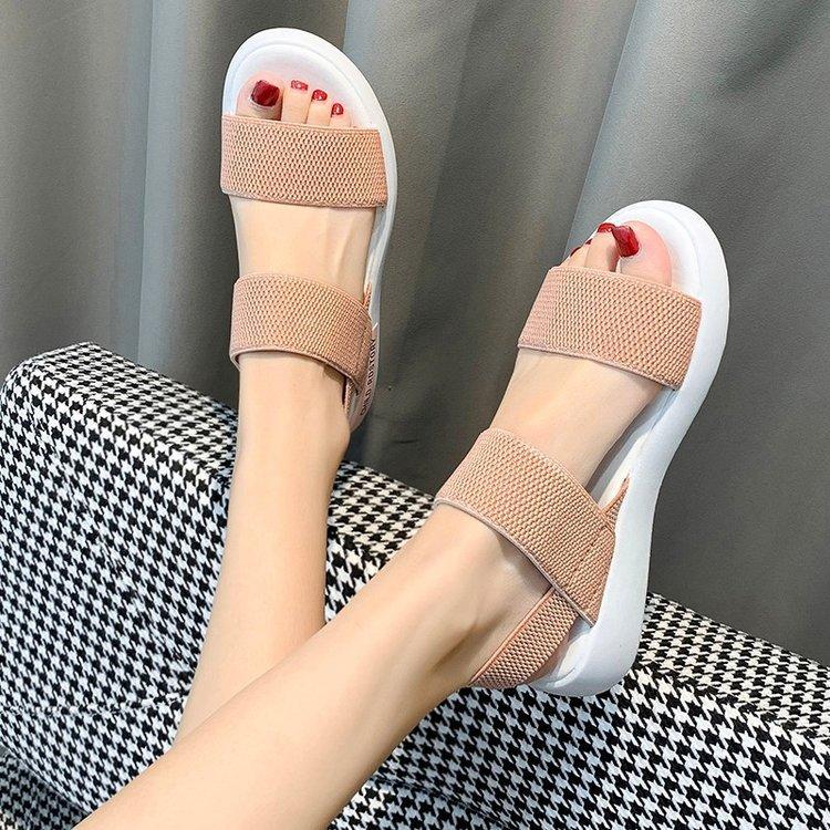 

Sports sandals women s elastic elastic 2025 summer new student flat-bottomed outer wear fairy style Roman beach women s shoes 40 рожевий