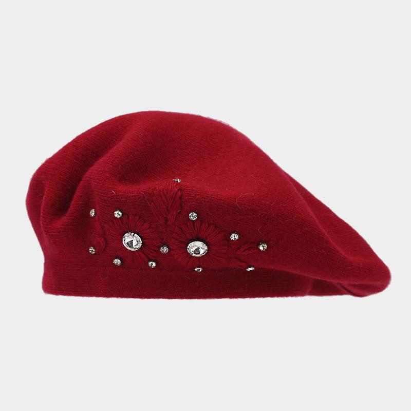 Berretto Elegante di Lana di Lusso per Donna Berretto Francese con Strass Cappello Invernale Caldo Morbido Berretto in Angora Cappello da Artista Logo Personalizzato