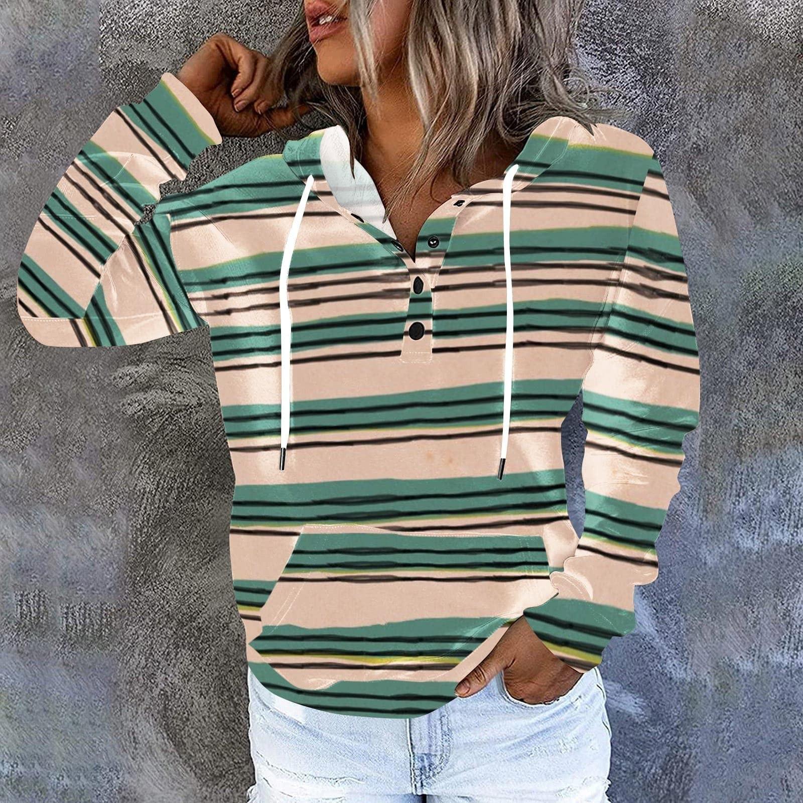 

Женские повседневные толстовки с капюшоном, пуловеры, топы с завязками и длинными рукавами в полоску, свободные толстовки, топы S зелёный