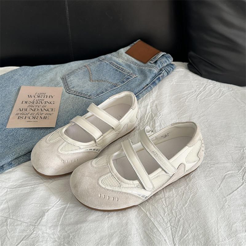 

2025 summer new Velcro flat comfortable round head women s shoes shallow mouth ballet shoes one word belt single shoes women 40