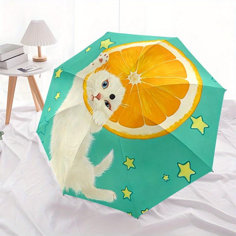 1pc Cat Orange Automatic Open/close Umbrella, 8-Rib sturdy structure, Portable Travel Umbrella, Parties, Everyday Use, Outdoor Accessory, Ar