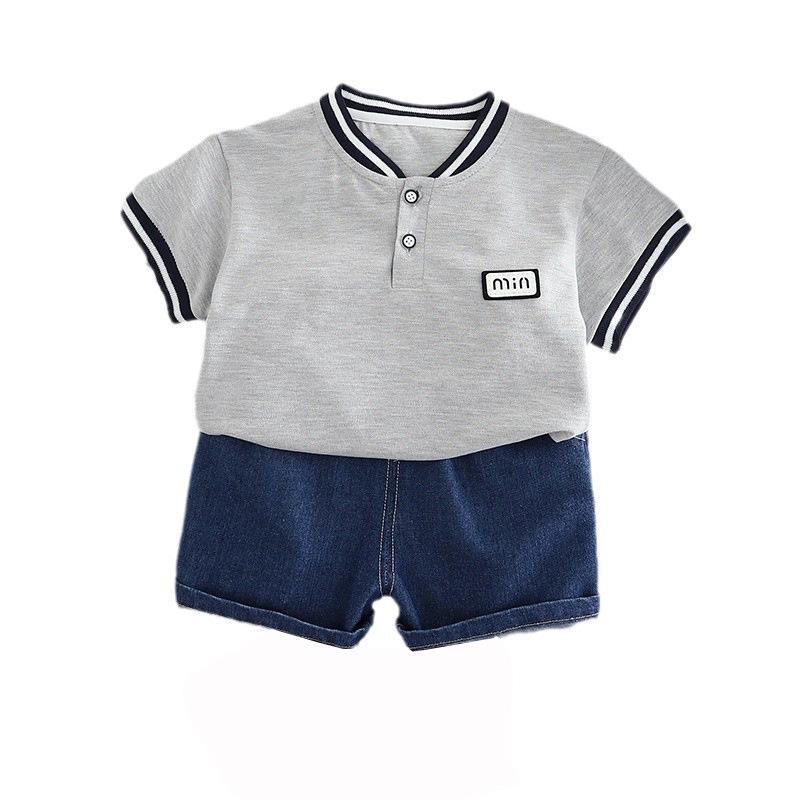 2025 Summer Boys' Casual Denim Shorts and T-Shirt Two-Piece Set