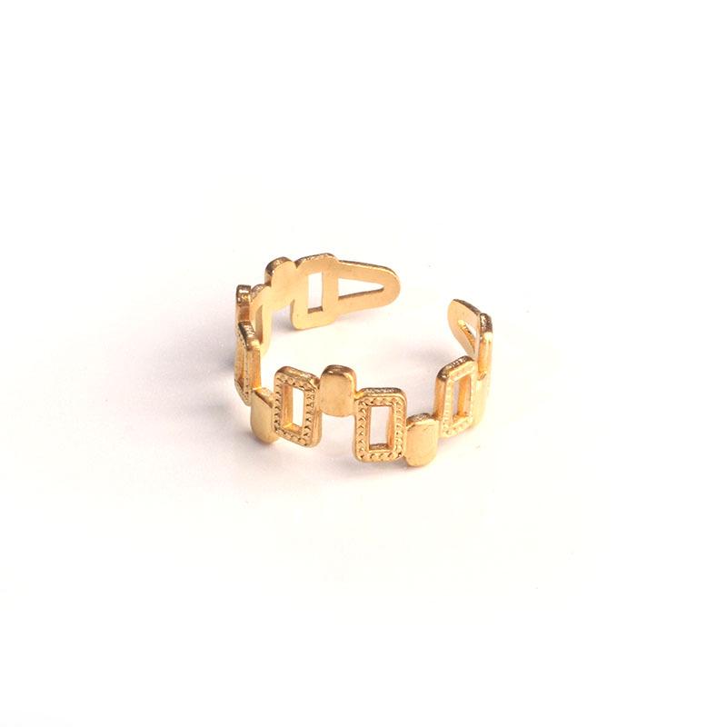 18K Gold Colorfast Stainless Steel Hollow Square Ring for Women