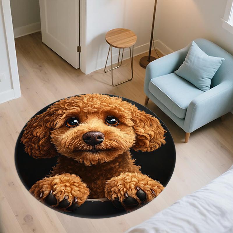 Black Teddy Dog pattern round rug,Carpet Rug for Living Room Bedroom  Playroom ,Non-slip Floor Mat,Holiday Gifts and Birthday Gifts.
