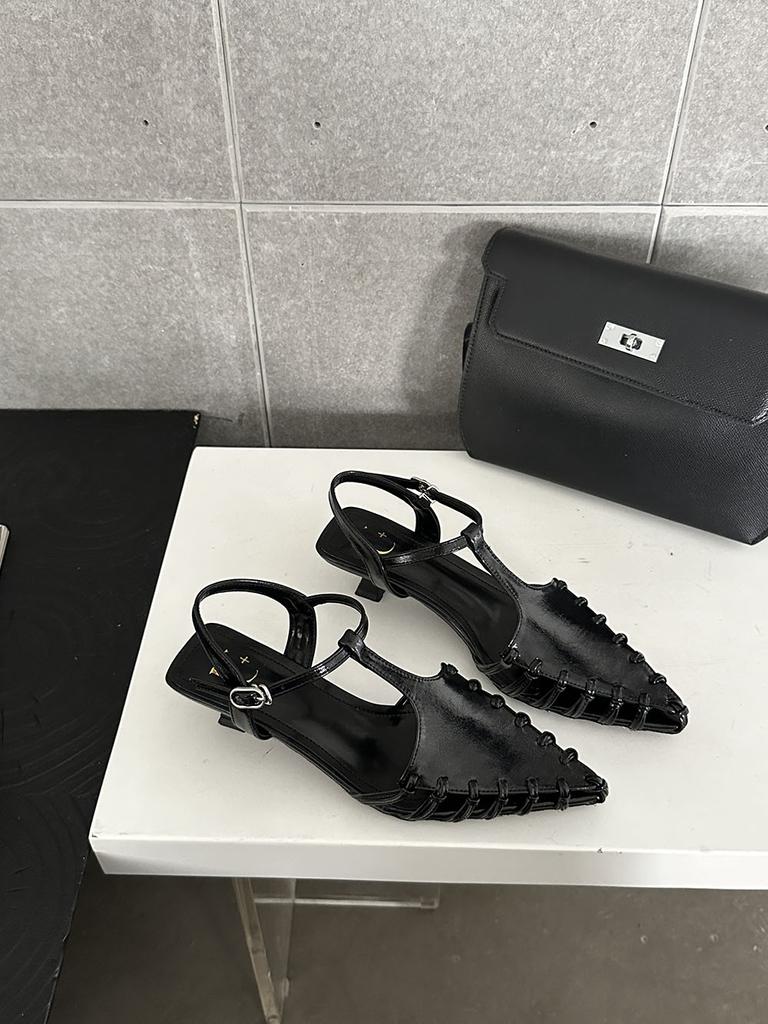 fashion Pointed Toe Women Sandals Black Silver Gold Summer Dress Shoes Thin Mid Heels Ankle Strap Party Pumps Casual Sexy Hollow Sandals