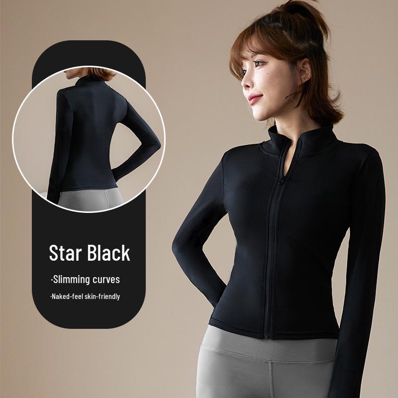 Women's Quick-Dry Zip-Up Sports Jacket with Stand Collar and Long Sleeves for Running and Yoga