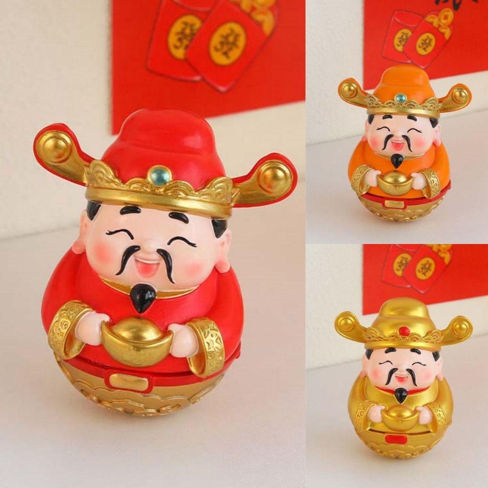 Creative Cute God of Wealth Ornament Cartoon Resin New Year Tumbler Funny Blessing Fortune Desktop Decoration Spring Festival