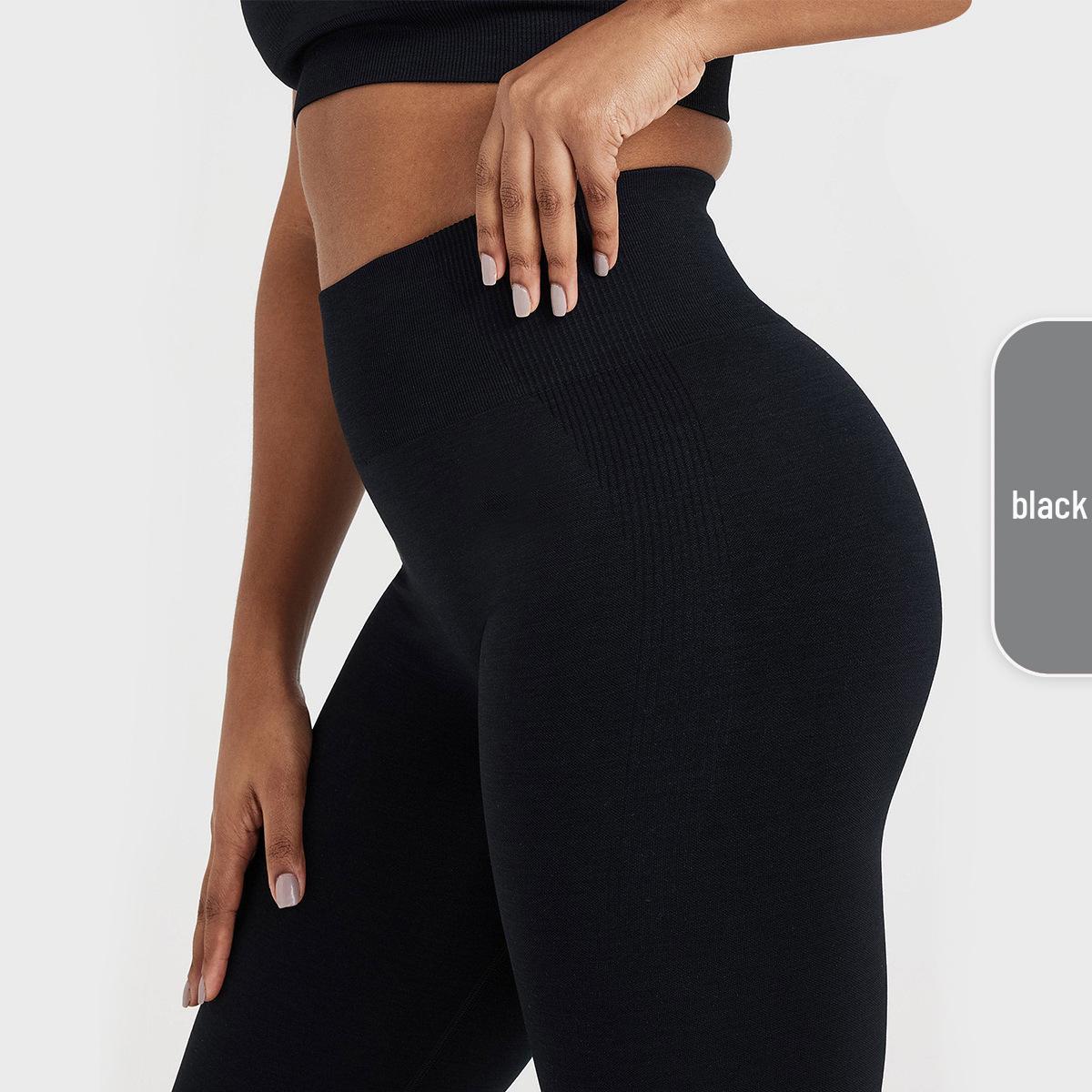 

Бесшовные брюки для йоги с высокой талией и эффектом лифтинга ягодиц для женщин - Весенне-летняя одежда для фитнеса и бега Large чёрный