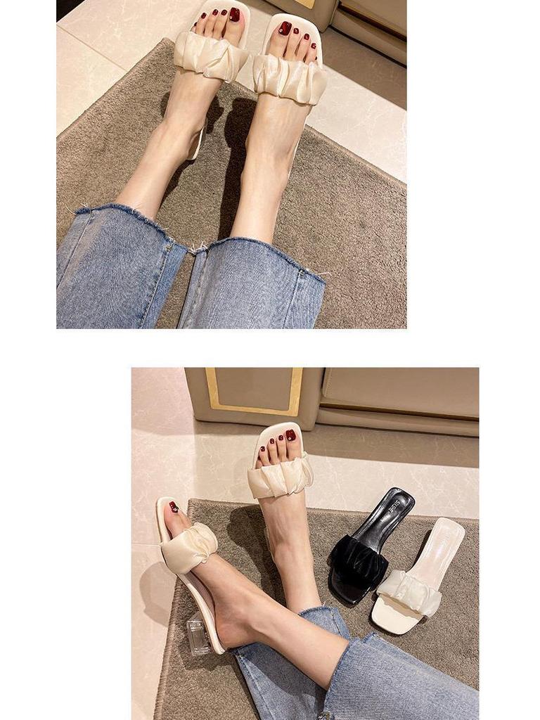 Women's Summer 2022 Crystal Chunky Heel Square Toe Sandals