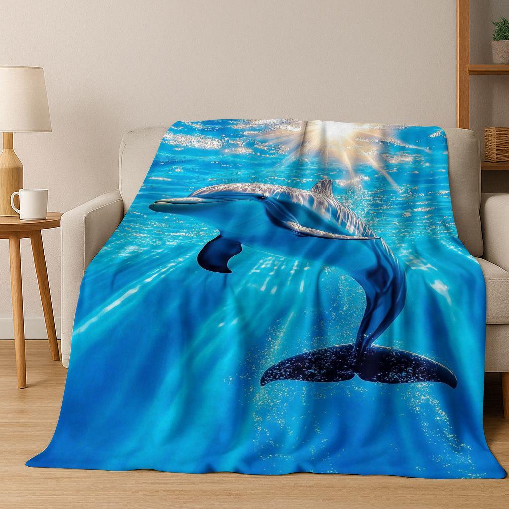 2026 New Underwater World Sea Dolphin Turtle Coral Art Flannel Blanket,Cozy Soft Throw Blanket for Home Bedroom Bed Sofa Kids