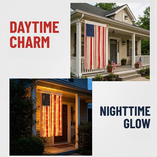 Wall Hanging Flag Decorative American Flag Banner with LED Lights Vintage Style Polyester Wall Decoration for Indoor Outdoor Party