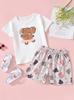Little Girls Cute Dancing Elephant Print Outfit Crew Neck Short Sleeve T-Shirt & Shorts Casual Summer 2 Piece Clothing Set for Kids 2-8Y