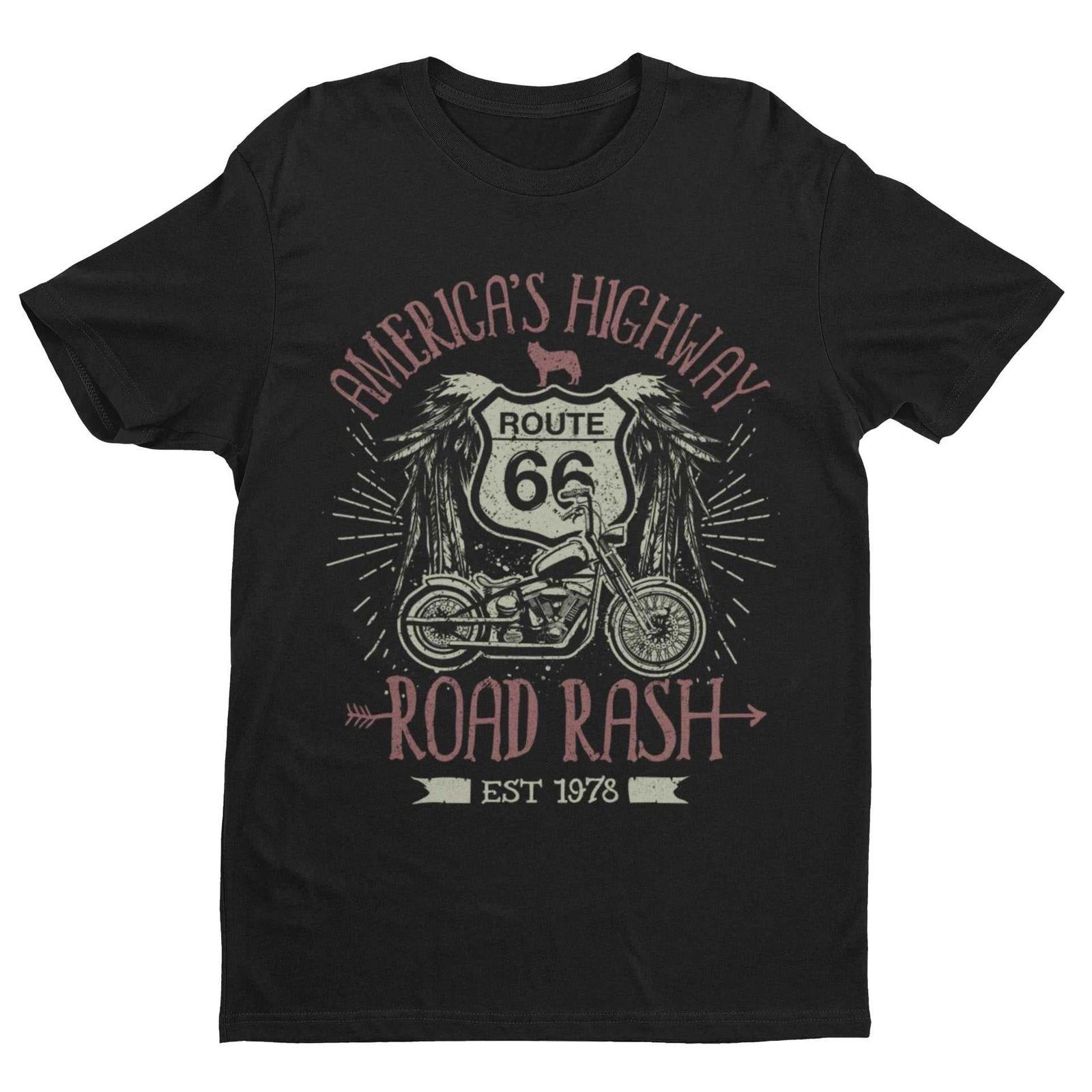 Route 66 America s Highway Road Rash Biker T Shirt Motorcycle Classic Design M