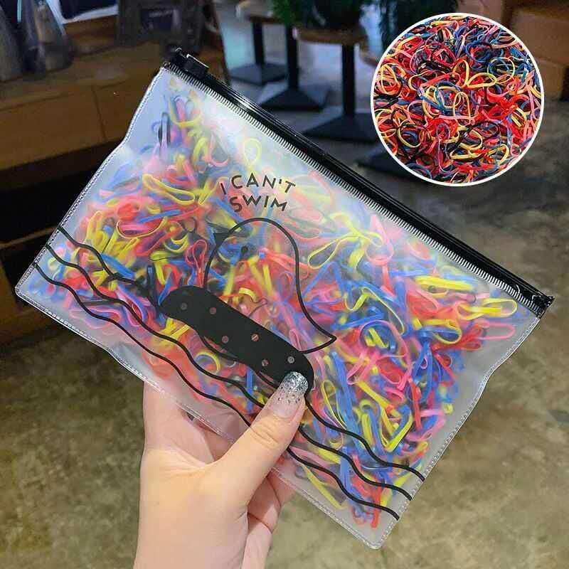 500-2000pcs Women Girls Small Size Disposable Elastic Hair Ties Bagged Suitable For Daily Use Ponytail Cute Colorful Hair Bands