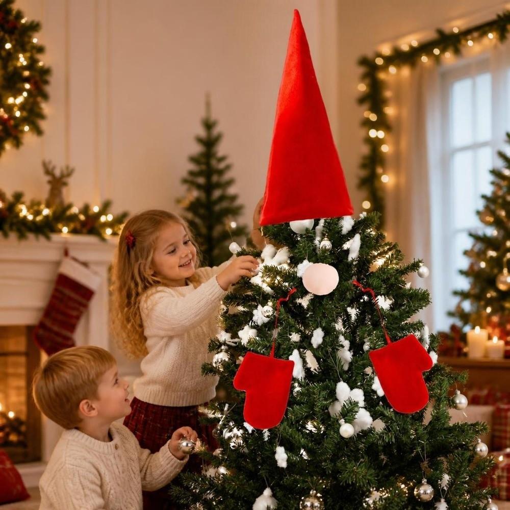 Red Christmas Tree Top Decorations Cute Creative Santa Hat Ornament DIY Decor Props Xmas Tree Top Hat Merry Christmas