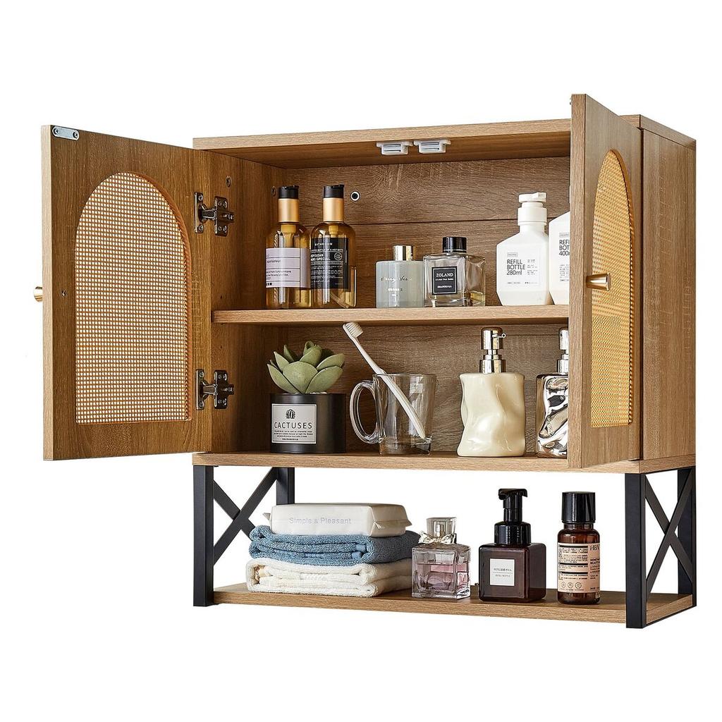 Bathroom Wall Cabinet, with 2 Doors and Adjustable Shelf, Over the Toilet Storage Medicine Cabinet Wall Mounted, Hanging Organizer with Shelves & Open
