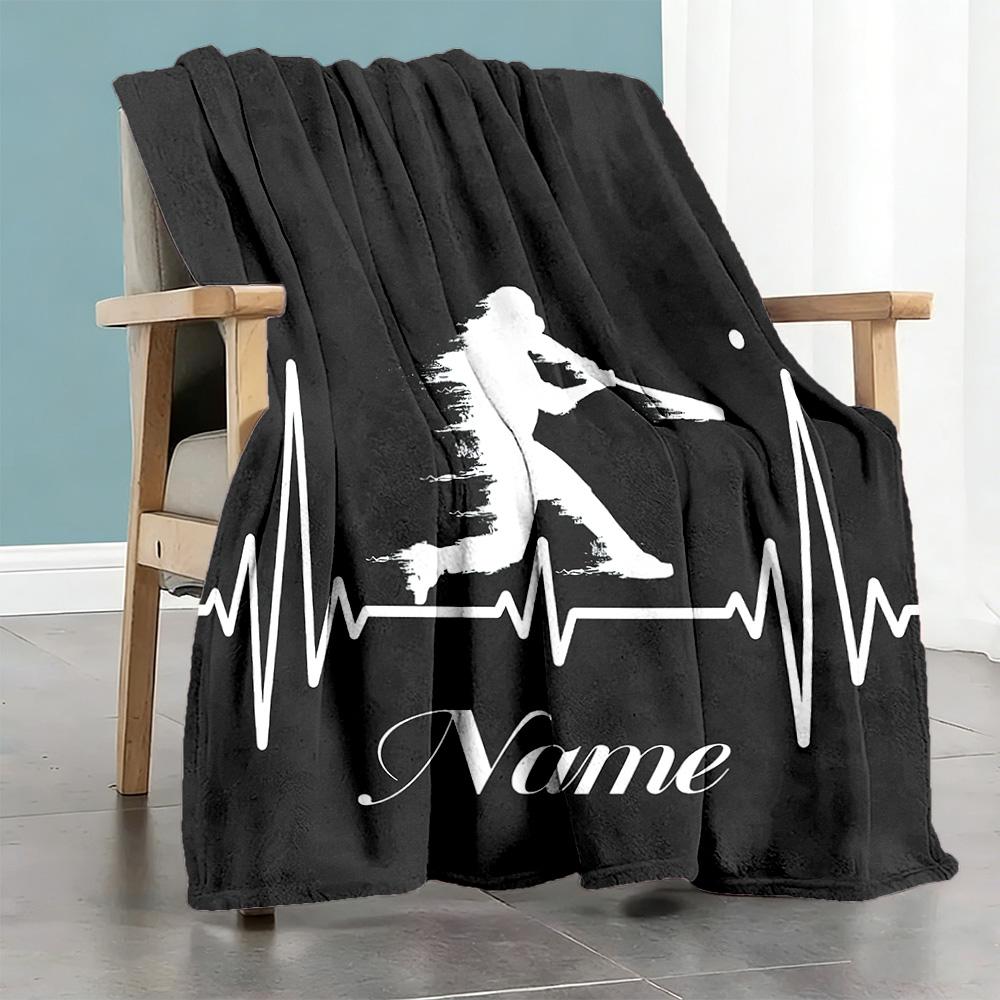 Baseball Heartbeat Customize Text Blanket Lightweight Customizable Blanket Soft Warm Cozy Great for Seaside Bedding Office Nap