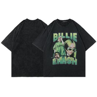 High Street Vintage Figure Billie Hip Hop Rapper Printed Short Sleeve T-Shirt Men'S And Women'S Street Half Sleeve Tide