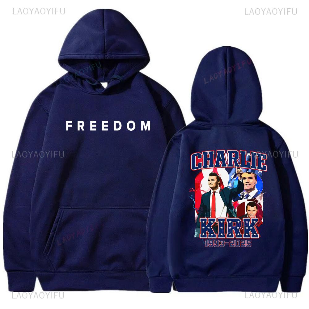 Street High Quality Charlie Kirk Liberty Print Hoodie Unisex Autumn and Winter Casual Long Sleeve Warm Pullover Men's Sweatshirt